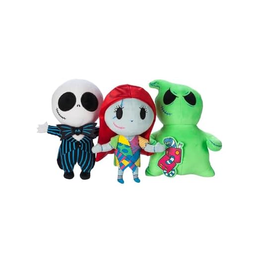 Disney Store Ufficiale Set di Peluche Tim Burton's The Nightmare Before Christmas, 3 pezzi, Include Jack Skeletron, Sally e Bau Bau con dettagli accurati