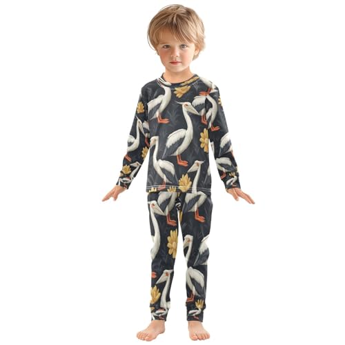 Pajama Sets Long Sleeve Elegant Bird Floral Design Soft Comfy Sleepwear 2 Piece PJS 3-8T2