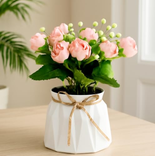 Image of The Better Home Artificial Plant with Pot | Fake Plant | Decorative Material | Home Decoration Items for Living Room Office Decor Items | White Pot | Pink Flower | 1 Piece Pack Size