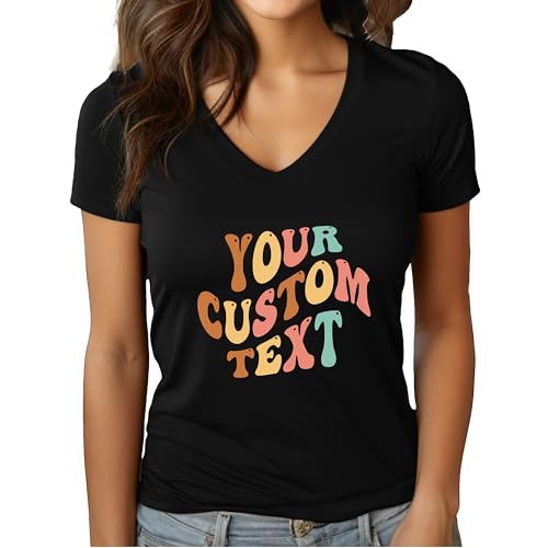 Custom T-Shirts For Men And Women Custom T Shirts Design Your Own With Custom Text, Funny Shirts, Bride Shirt, Personalized Shirts Made Just For You, Groovy Women Shirts (D) Women V-Neck T-Shirt) - Main Image