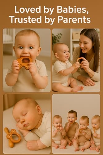 Image of Shark Doo Doo Neem Wood Baby Teether Combo (Mickey, Car, Ring & Stick) | Organic & Handcrafted | Chemical-Free, Antibacterial Teething Toy for Babies