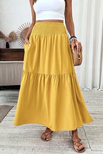 Jupe longue smockée taille haute finis les vêtements inconfortables - 3