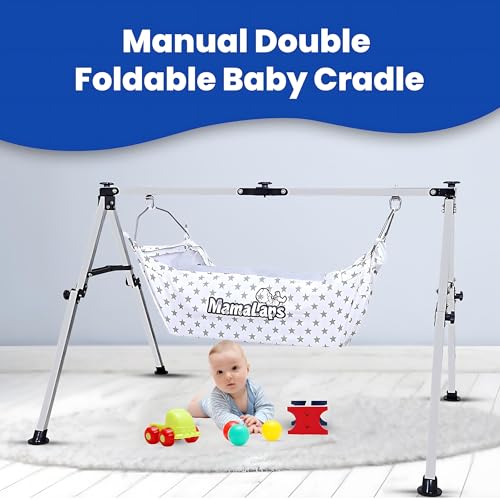 Image of MamaLaps PRO Manual Double Foldable Baby Cradle Frame | Heavy-Duty Stainless Steel Cradle Frame for Babies | Swing Palna Zula for Baby Boys & Girls | 7 Kg Frame | Portable Cot