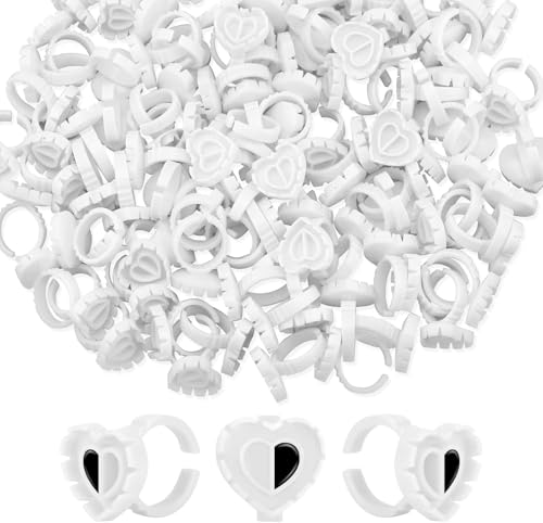 100 PCS Lash Glue Rings, Heart-Shaped Lash Glue Holder, Lash Extension Volume Lashes Quick Blossom eyelash glue holder for Eyelash Extension Supply, 2 Methods of Use, White