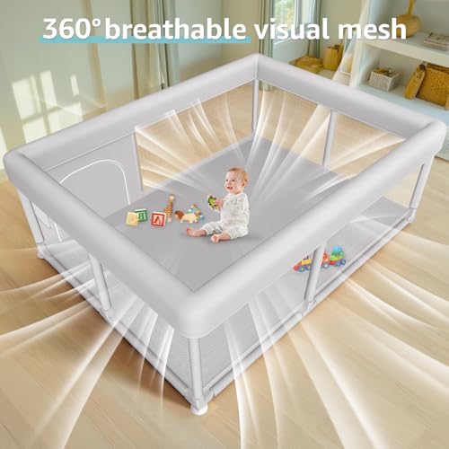 Image of Large Baby Playpen 65x50 Inch, PlayPen for Babies and Toddlers, Sturdy Safety Play Yard for Indoor & Outdoor with Zipper Gate