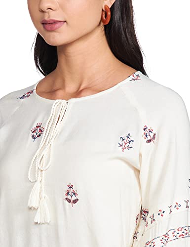 Image of Max Women's Regular Fit Embroidered Tie-Up Neck Raglan Sleeve Tunic