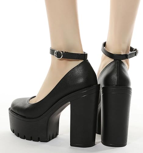 Image of Ulalaza Women Mary Jane Dress Pumps Lolita Shoes Cute Platform Gothic Double Ankle Strap Round Toe Chunky Heel Uniform Pumps Shoes Perfect for School Party Business Work Dance Date Night Club