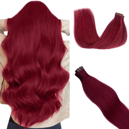 Burgundy Tape in Hair Extensions #99J Red Wine Human Hair 20pcs/30grams Seamless Skin Weft Silk Straight Remy Hair Glue in Real Extensions