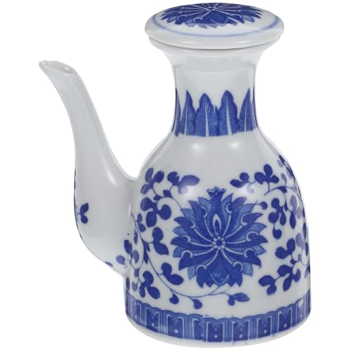Veemoon Sauce Bottles Condiment Dispenser Ceramic Oil Dispenser Bottle Blue and White Porcelain Vinegar Cruet with Stopper Lid for Olive Oil Vinegar