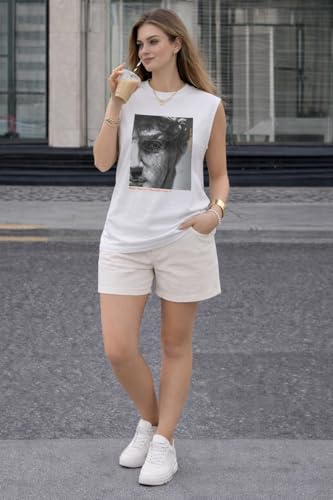 Image of Mack Jonney Women's Printed Cotton Sleeveless Vest | Round Neckt-Shirt| Casual Gym Tank Top-M.J8299