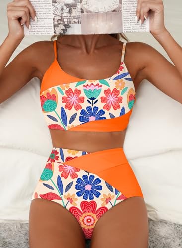 Image of Herseas Women 2 Piece High Waisted Bikini Sets Color Block Popular Swimsuit 2026 Summer Beach Best Bathing Suits