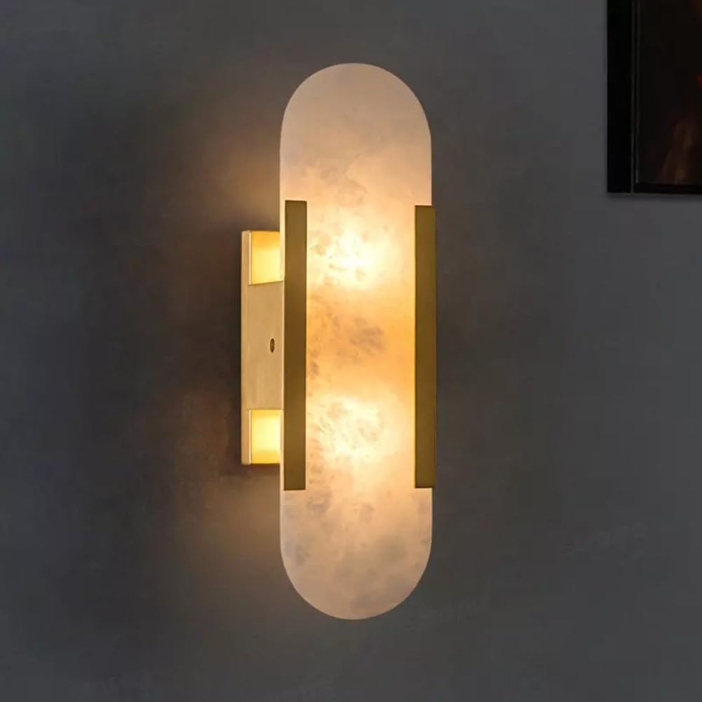 Modern Home Decoration White Marble Wall Sconce White Alabaster Sleek Unique Wall Light Bathroom Vanity Light Fixture Long Bedroom Wall Lamp Modern Lighting for Living Room Ha (Gold Height 35cm)