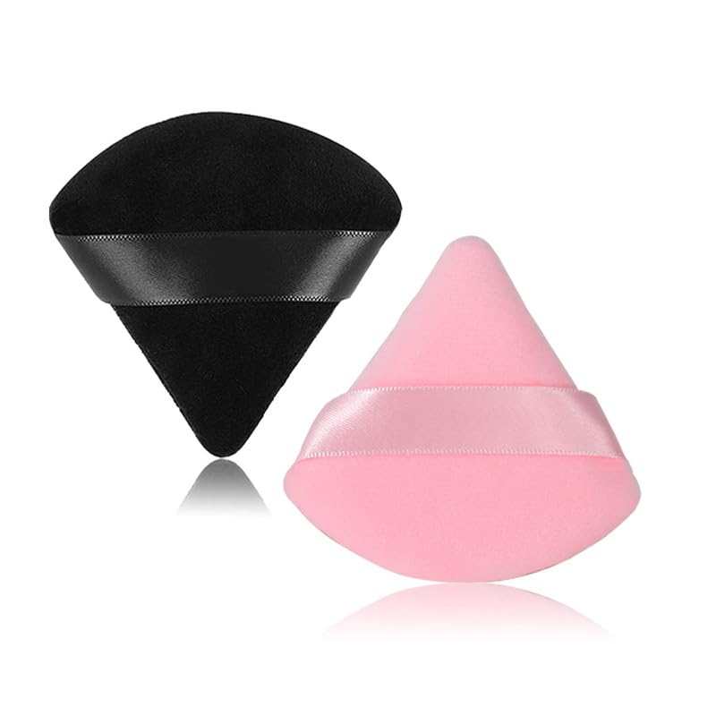 Image of SUNISA 2 Pieces Triangle Cosmetic Loose Powder Puffs Washable Reusable Soft Plush Foundation Sponge for Face Body Wet Dry Makeup Tool- Multicolor Pack of 2