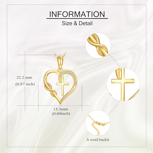 ELFRONT 14K Gold Cross Necklace for Women 14K Solid Yellow Gold Cross Heart Pendant Necklace Gold Women Infinity Cross Religious Jewelry4