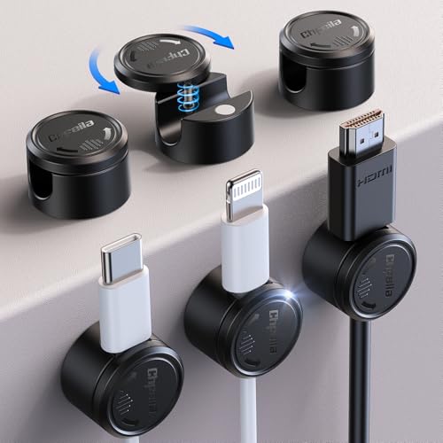 6 Pack Cable Tidy Clips Chfeila [360Rotating & Twist-Lock] Magnetic Cable Management Self Adhesive Phone Charger Wire Organiser Cord Holder for USB/HDMI/PC/Car/Wall - Home Office Desk Accessories