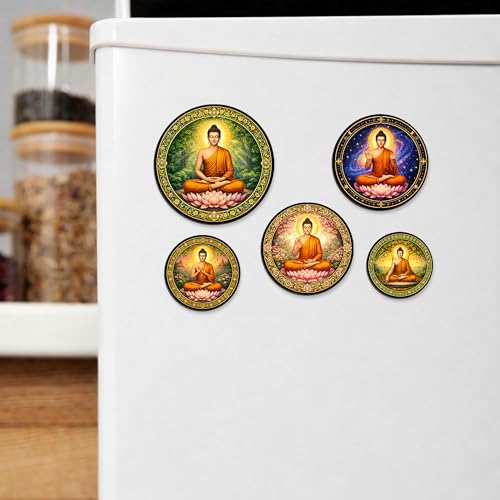 Image of Regalo Casila Buddha Nature Art Fridge Magnets Set of 5 Wooden Refrigerator Magnets Spiritual Decorative Kitchen Magnets Souvenir Gift Strong Magnetic Home Decor