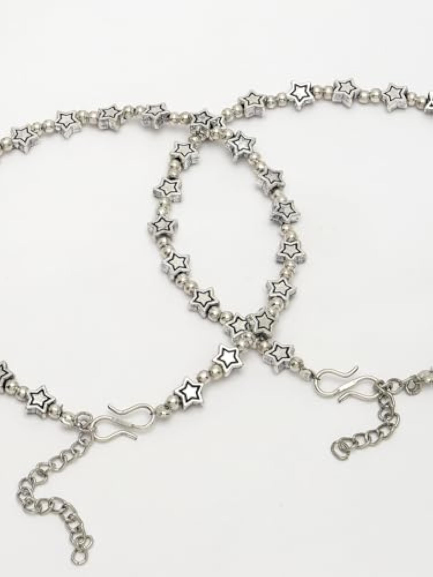 Set of 2 Silver-Plated Star Design Anklets for Women