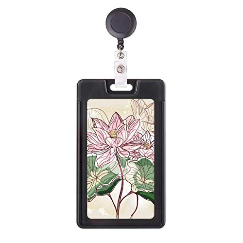 Porte-badge rétractable lotus aquarelle enrouleur carte et badge pro