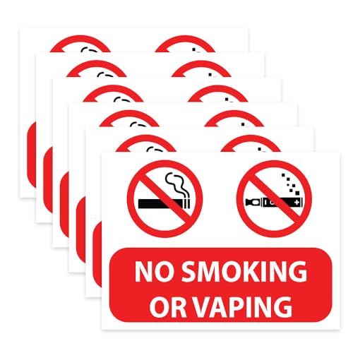 RDLCAR No Smoking or Vaping Signs Pack of 6 Durable Indoor and Outdoor Safety Stickers Self Adhesive Vinyl 135mm x 180mm