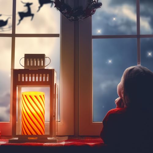 Image of Whaline Christmas LED Flameless Candles Red Glitter Stripe Warm Light Battery Operated Pillar Candles Xmas Candy Cane Stripe Electric Flickering Candles for Party Home Decor, Set of 3