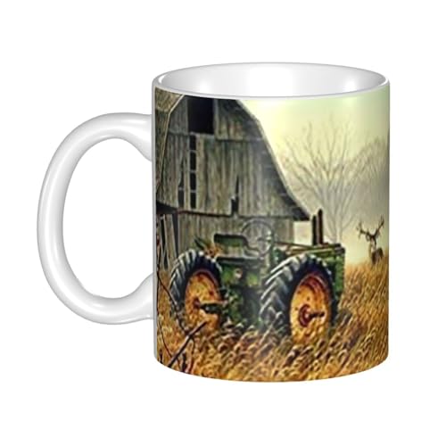 マグカップ - セラミックコーヒーカップ、ミルクカップ、(330ml) - 耐熱性、耐寒性、大容量、軽量、環境に優しい - ギフト選択(天然木製のフェンス鳥の霧のスプレー鹿)