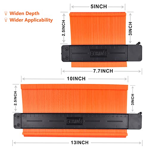 𝗖𝗼𝗻𝘁𝗼𝘂𝗿 𝗚𝗮𝘂𝗴𝗲 Profile Tool, Goxawee Irregular Shape Duplicator 5''& 10''-Tightness Adjustable-Outline Measuring Plastic Ruler For Corners,Wood Templates, Tiles And Laminate (Orange) #TOP1