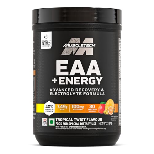 Image of MuscleTech Eaa + Energy | Essential Amino Acids + 100Mg Caffeine | Replenish Electrolytes | Ultimate Recovery 7.4 grams Eaa | 4.5 grams Bcaa | 3 grams Leucine | 30 Servings | Tropical Twist