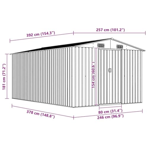 Abri de jardin robuste en métal anthracite de dimensions 257x392 cm - 4