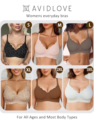 Image of Avidlove Bras for Women No Underwire Seamless Push Up Bra Wireless Soft Bralettes Scalloped Full Coverage Everyday Bra