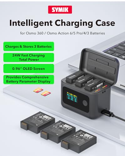 Image of Osmo 360 Battery(2 Packs) with 24W Fast Intelligent Charging Hub Compatible with DJI Osmo 360 /Action 6 /Action 5 Pro /Action 4 /Action 3 w /LCD Display Shows Battery SOC
