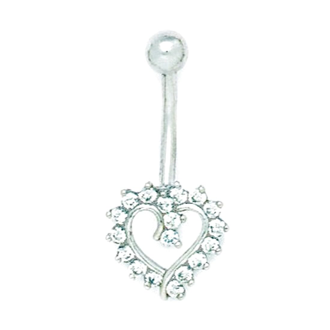 Bauchnabelring aus 14 Karat Weißgold, Zirkonia, künstlicher Diamant, 14 Gauge, baumelnder Liebesherz, Körperschmuck, Maße: 28 x 13 mm, Schmuckgeschenk für Frauen, Metall, Zirkonia