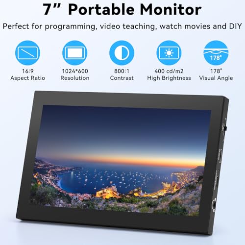 Image of 7 Inch Mini Monitor Small Monitor with Capacitive Touch Screen 1024 * 600 High Pixel Display Full View HDMI- IPS Monitors Portable for Raspberry Piscreen 、for BB Black、for Banana Pi etc