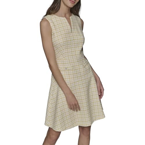 Image of Karl Lagerfeld Women's Tweed Printed High Scoop Neck Aline Dress