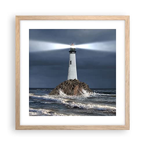 ARTTOR Affiche Decoration Murale phare mer Moderne Poster Cadre Chêne Clair 40x40cm Deco Affiches Murales Tableau Decoration Salon Chambre Cuisine Wall Art...