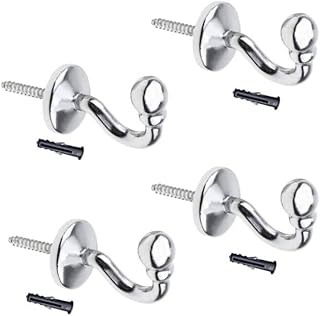 BlueXP 4 Pack Curtain Tieback Hook Ball End Metal U Shaped Curtain Tie Back Hook Chrome Shower Window Wall Mounted Tassel Curtain Tiebacks Hook Drapery Tiebacks for Key Clothe Coat Hanger Hook Silver