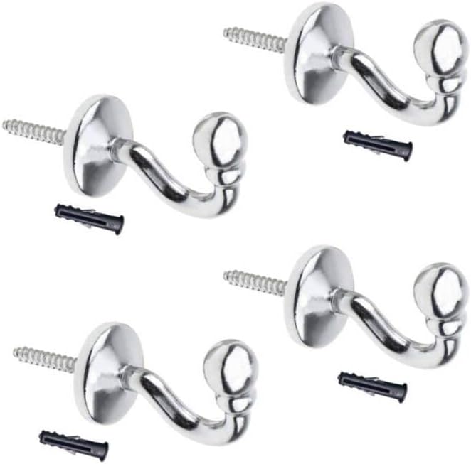 4 Pack Curtain Tieback Hook Ball End Metal U Shape Chrome Shower Window Wall Mounted Tassel Drapery Tiebacks for Key Clothe Coat Hanger Hook Silver