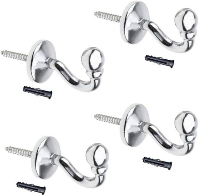 BlueXP 4 Pack Curtain Tieback Hook Ball End Metal U Shaped Curtain Tie Back Hook Chrome Shower Window Wall Mounted Tassel Curtain Tiebacks Hook Drapery Tiebacks for Key Clothe Coat Hanger Hook Silver