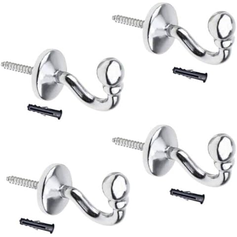 BlueXP 4 Pack Curtain Tieback Hook Ball End Metal U Shaped Curtain Tie Back Hook Chrome Shower Window Wall Mounted Tassel Curtain Tiebacks Hook Drapery Tiebacks for Key Clothe Coat Hanger Hook Silver Cover