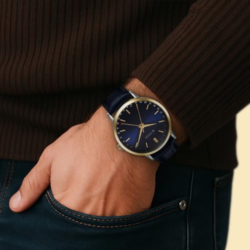 Image of Titan Elegance Analog with Date by Hand and Blue Dial Blue Leather Strap Watch for Men - 90202BL01