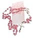 Westmon Works First Communion Rosary Set for Girls with Pink Rose Shaped Bead Case and Holy Card