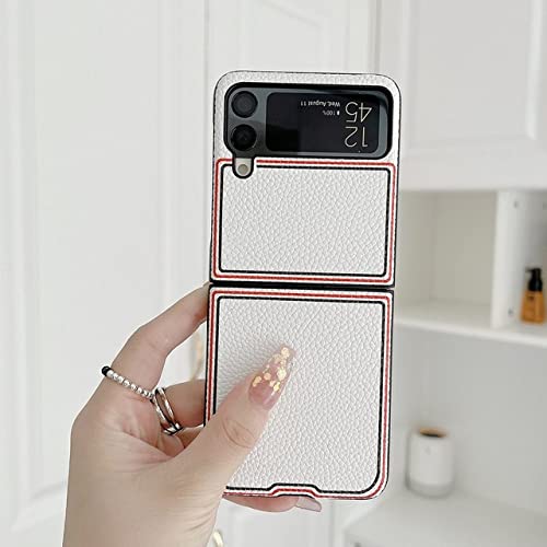 Coque Samsung Z Flip3 Lychee en cuir blanc pour vos sorties et votre quotidien