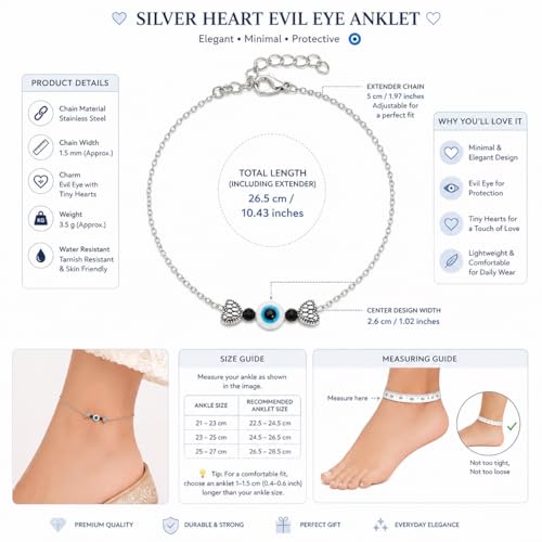 Image of High Trendz Evil Eye Anklet for Women & Girls | Silver Plated Nazar Charm Anklet | Adjustable Minimal Foot Jewellery | Gift for Birthday, Rakhi, Valentine