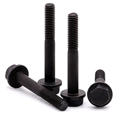 Image of Glvaner M6-1.0 x 30mm (25 pcs) Alloy Steel Flanged Washer Head Hex Bolts, Extra-Large Washer Head, 10.9 Grade Black Oxide Finish GB5789 Partial Thread