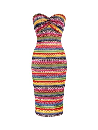 Floerns Women's Boho Tribal Sleeveless Strapless Tube Twist Front Bodycon Maxi Dresses