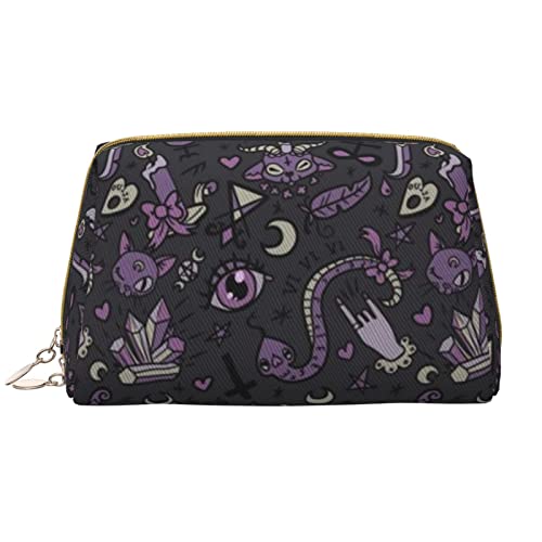 Trousse de maquillage en cuir violet au design élégant et finitions soignées