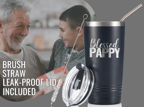 Image of Onebttl Pappy Gifts, Grandpa Father's Day Gifts from Grandchildren, Laser Engraved Design, 20oz /590ml, Stainless Steel Tumbler with Straw & Lid, Black - Blessed PAPPY
