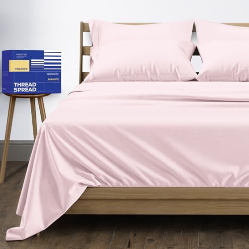 Image of THREAD SPREAD Egyptian Cotton Sheets Queen Size - 1000 Series High Thread Count Cotton Queen Sheet Set (6 PC, Blush), 16 inch Snug Fit Deep Pocket, Cooling, Sateen Weave, Ultra-Soft Hotel Luxury Sheets