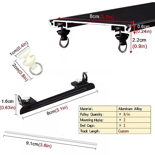 Ultra-thin One-piece Double Curtain Track Ceiling Mount, 4ft 8ft 10ft 12ft 15ft 18ft 20ft Long Aluminum Room Divider Curtain Rod, for Home/Office/Kindergarten, Cuttable ( Color : Black , Size : Length
