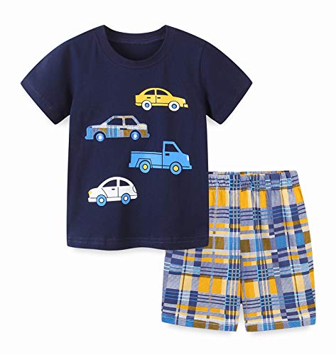 Image of Boys Summer Short Sets Outfits Cotton Casual Crewneck Short Sleeve Shirt Shorts Playwear Clothes Sets 2-7Y
