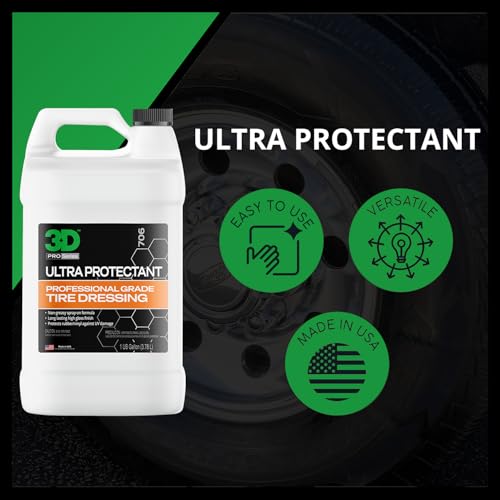 3D Ultra Protectant Tire Shine Spray – Water-Based High Gloss Tire Dressing | Long Lasting UV Protection for Rubber & Vinyl | No Sling | Made in USA |1 Gallon